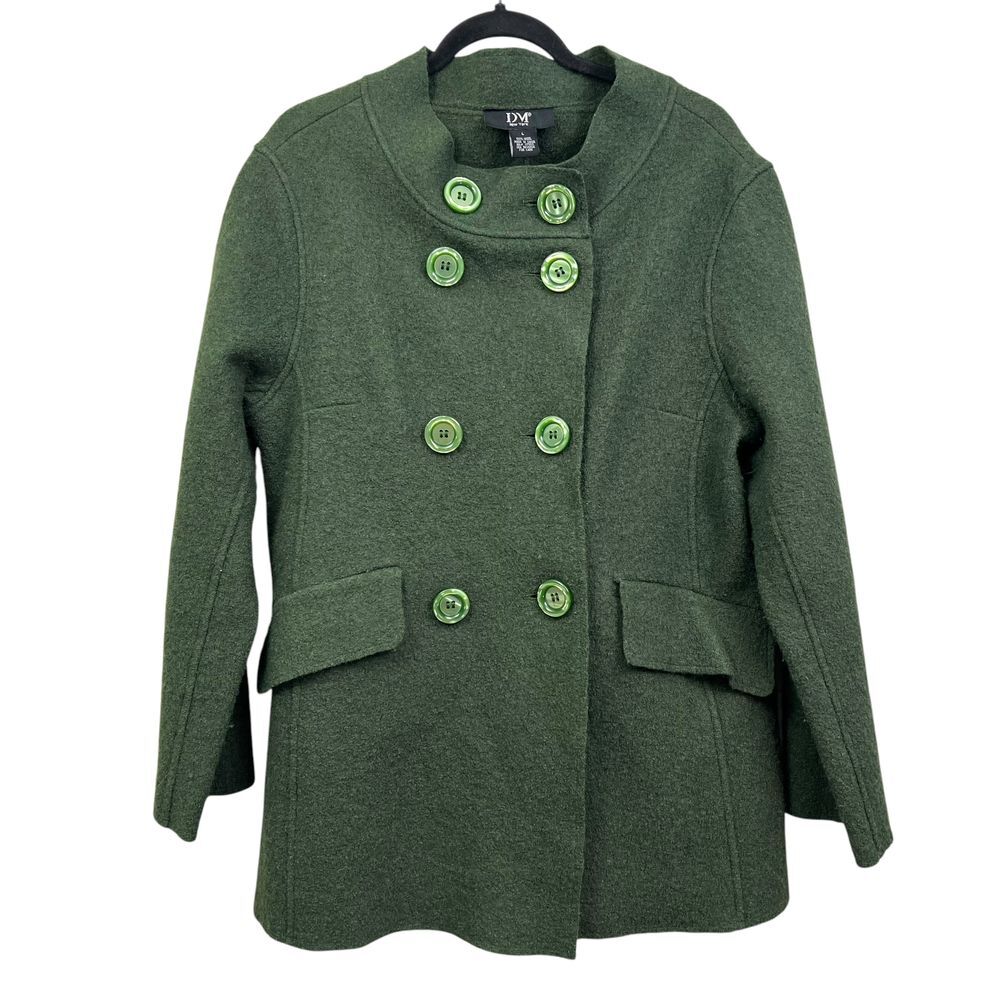 DM New York Womens Wool Peacoat Double Breasted Button Front‎ Green Size L